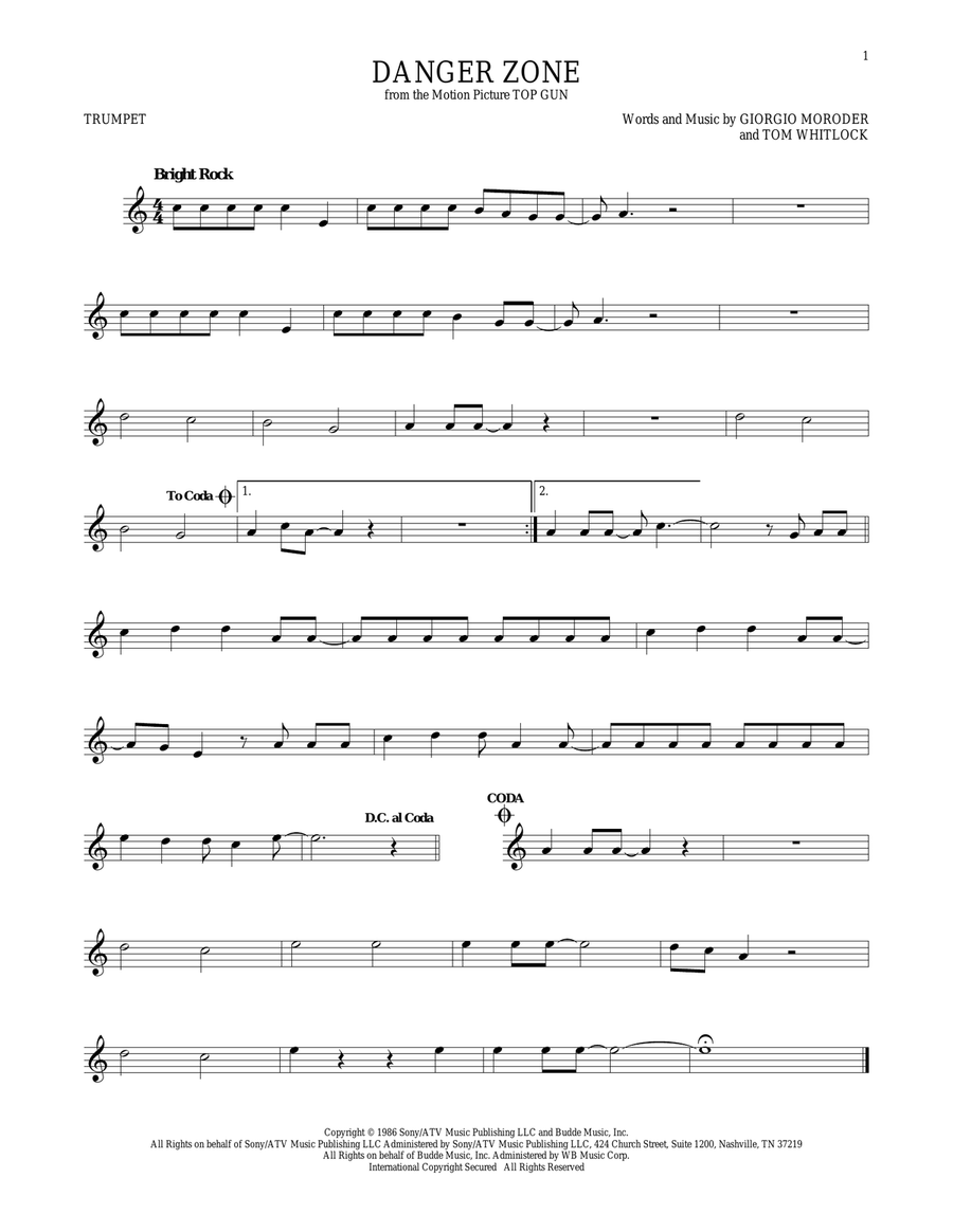 Danger Zone Danger Zone Trumpet Solo scores gallery preview page 1