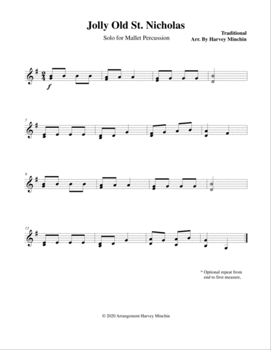 Jolly Old St. Nicholas for Solo Mallet Percussion Percussion Ensemble scores gallery preview page 1