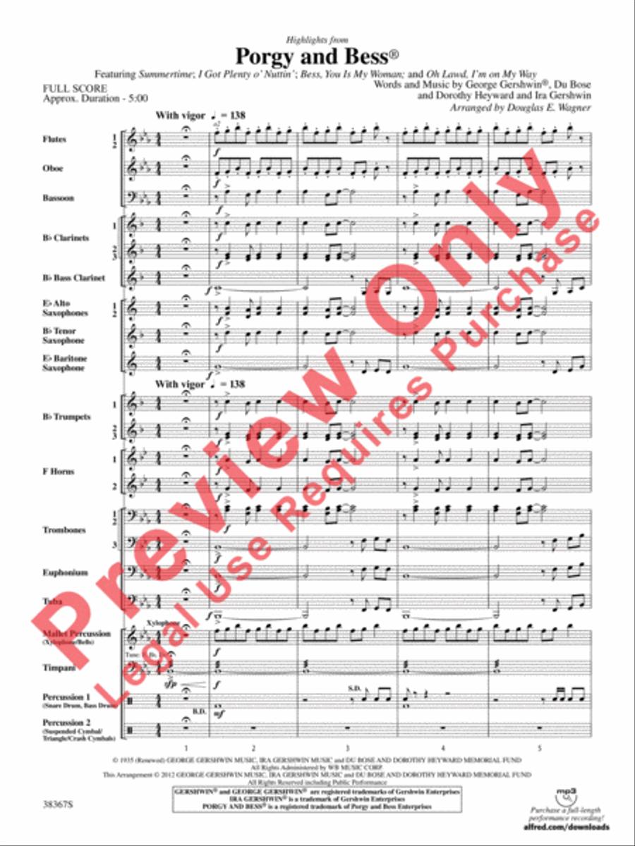 Highlights from Porgy and Bess Concert Band scores gallery preview page 4