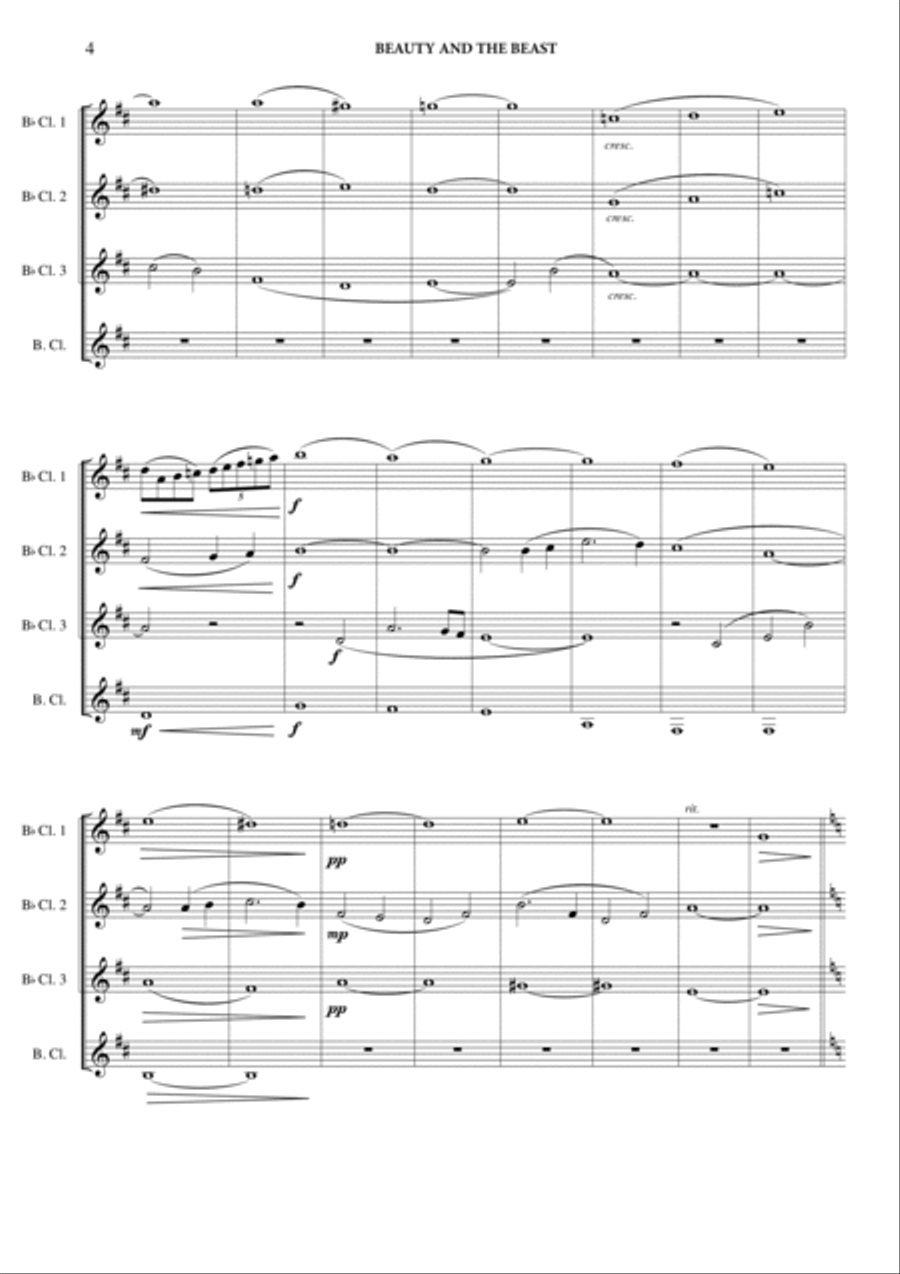Beauty And The Beast Overture Clarinet Quartet scores gallery preview page 5