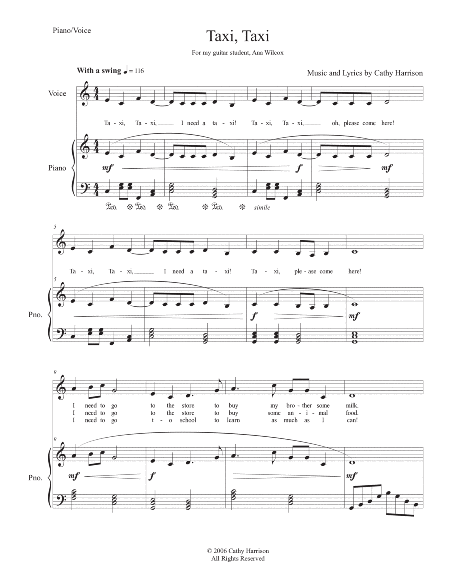 Taxi, Taxi Piano, Vocal, Guitar scores gallery preview page 1