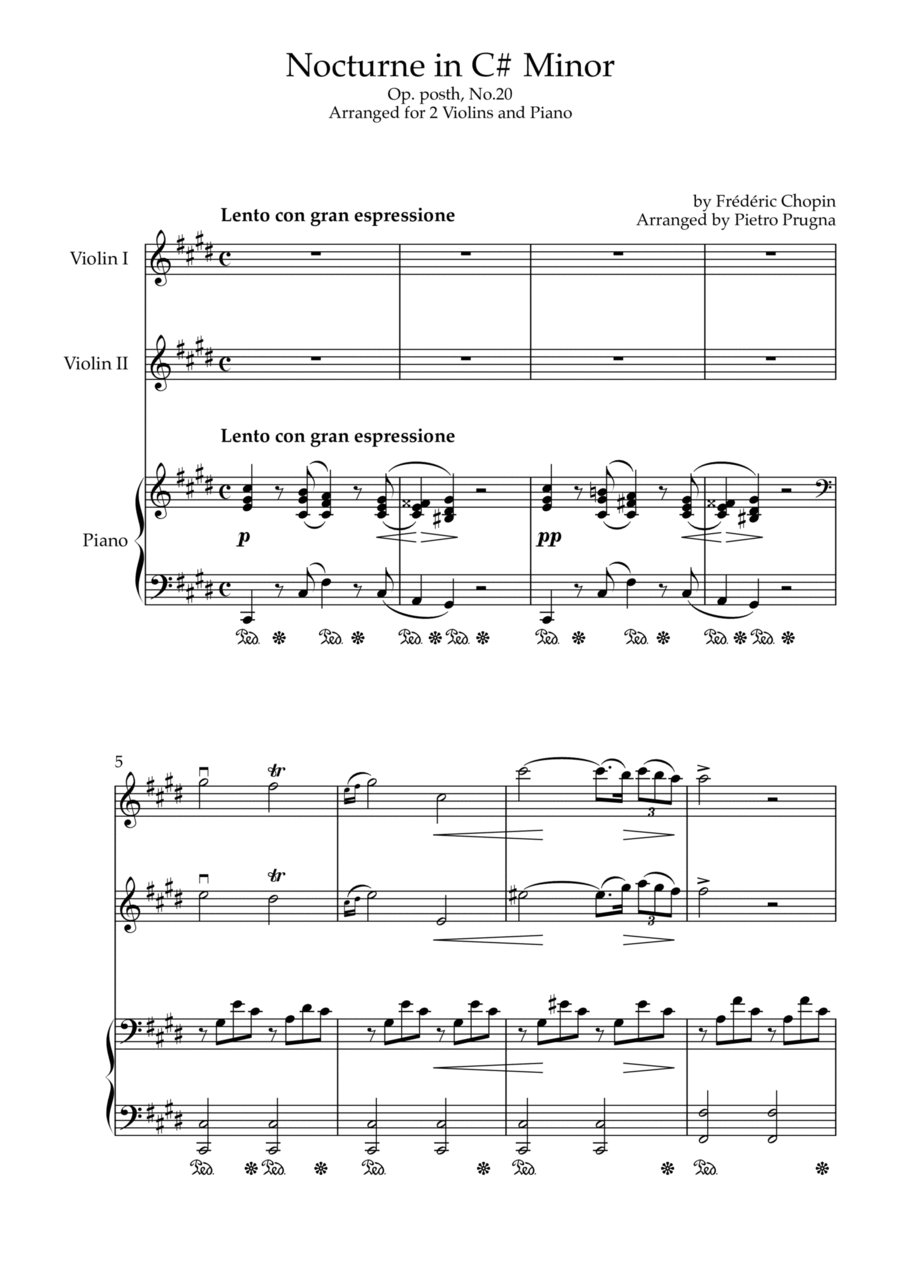 Nocturne in C#min (Op. post, No. 20) - arr. for 2 Violins and Piano (