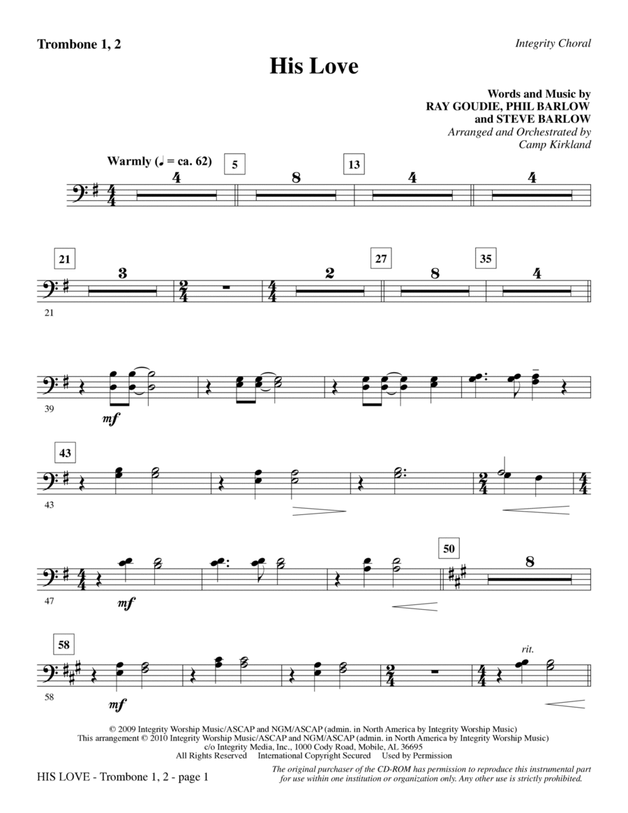 His Love - Trombone 1 & 2 Choir scores gallery preview page 1