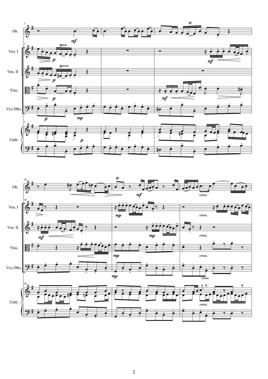 Telemann - Concerto in E minor TWV 51-E1 for Oboe (or Flute), Strings and continuo Chamber Orchestra scores gallery preview page 2