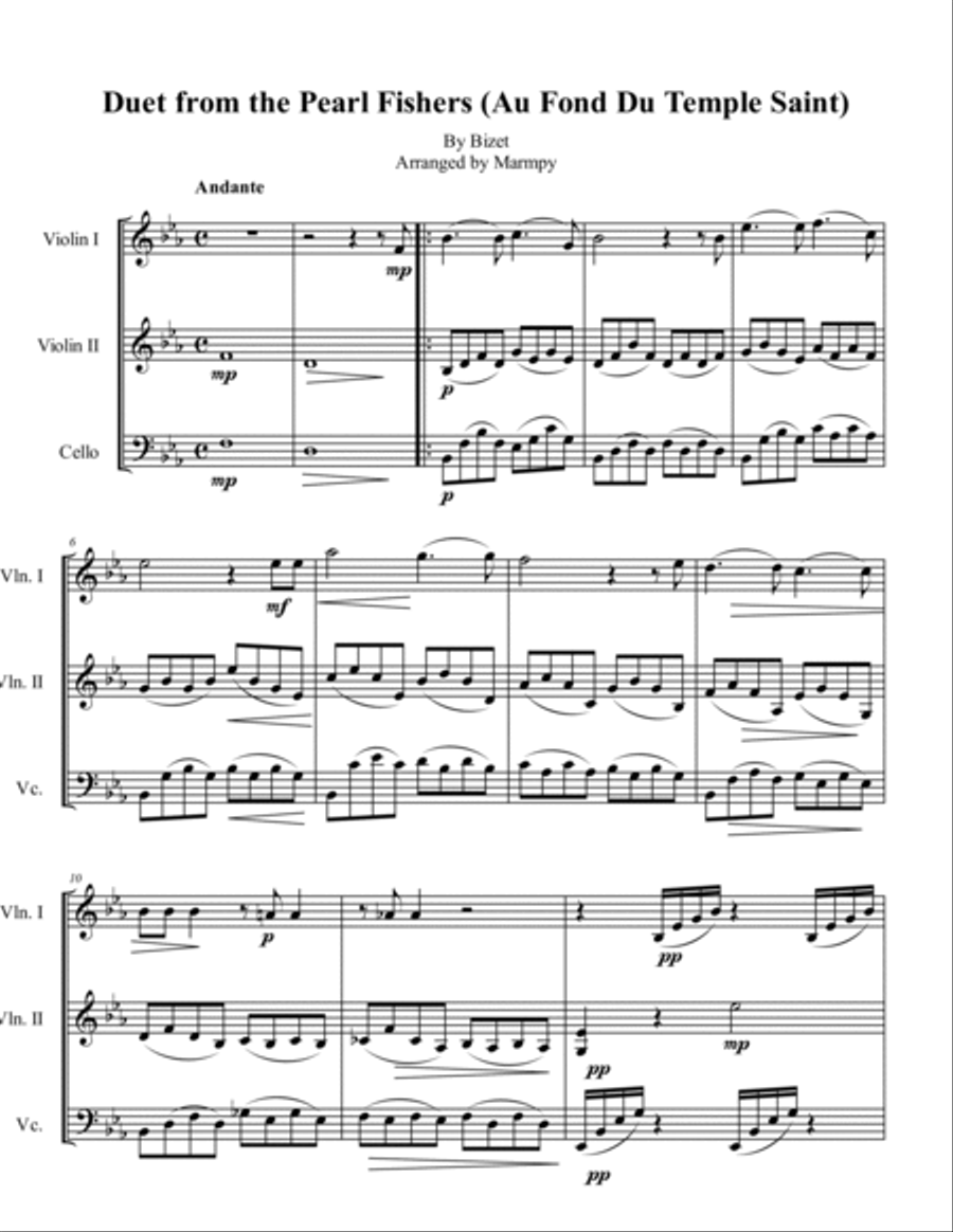 Duet from the Pearl Fishers by Bizet Duet from the Pearl Fishers by Bizet String Trio scores gallery preview page 5