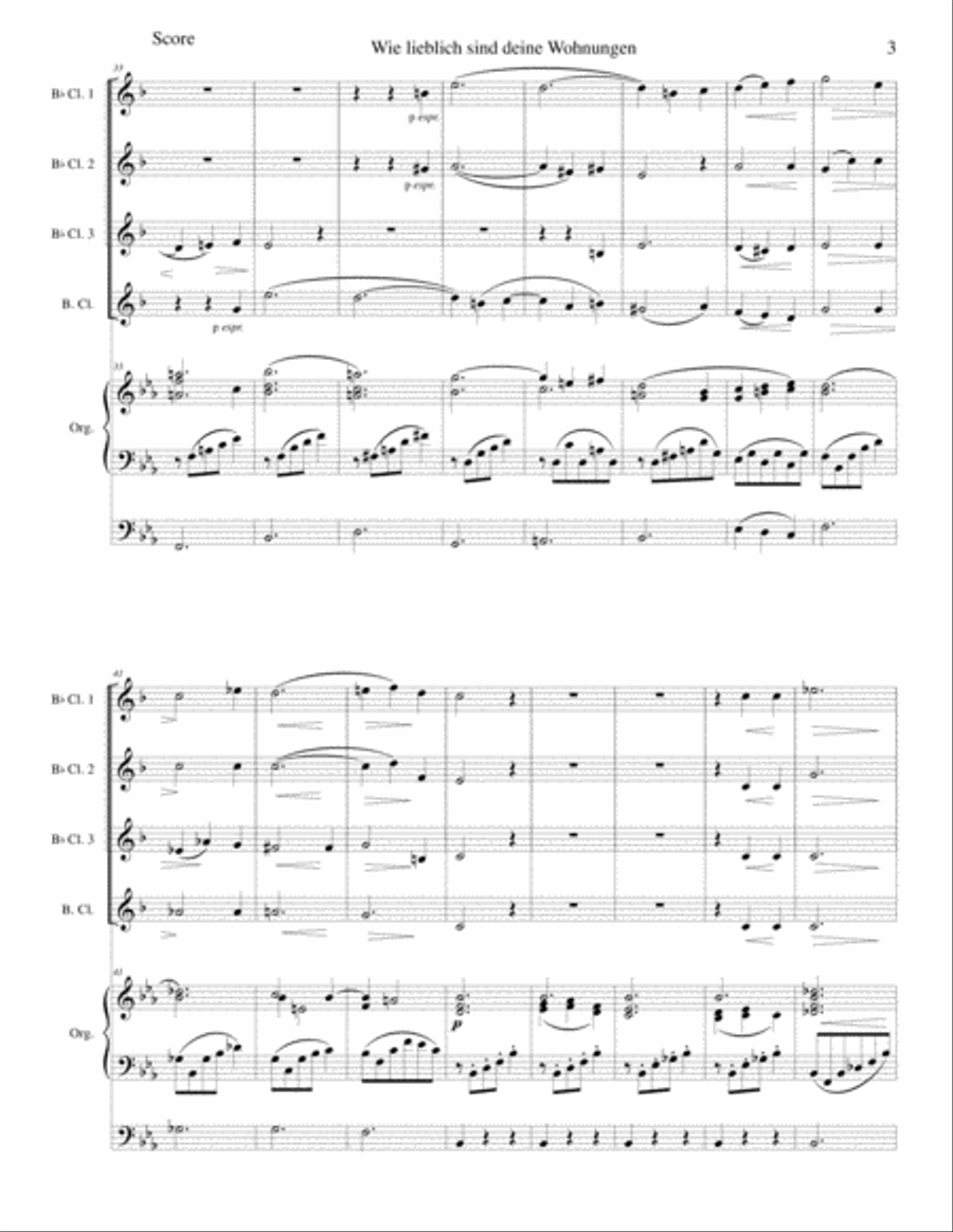 Wie lieblich sind deine Wohnungen (How lovely is Thy dwelling place) for clarinet quartet and organ Clarinet Quartet scores gallery preview page 3
