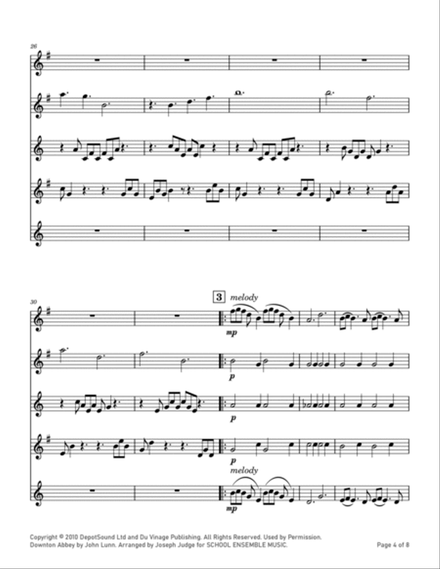 Downton Abbey (theme) Saxophone Quartet scores gallery preview page 4