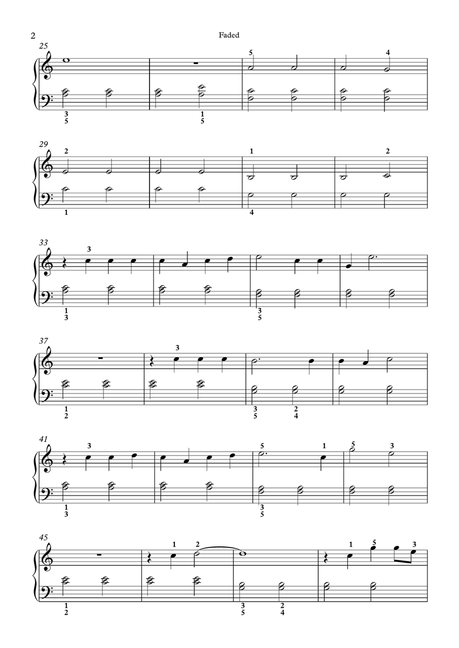 Faded Piano Solo scores gallery preview page 2