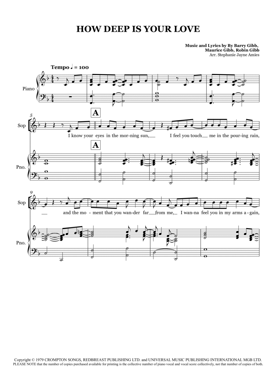 How Deep Is Your Love 3-Part scores gallery preview page 1