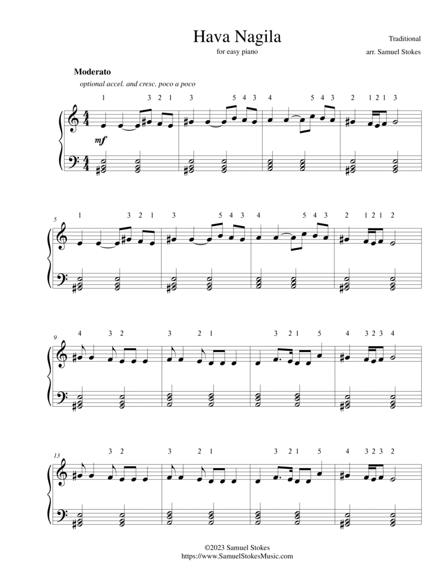 Hava Nagila - for easy piano Easy Piano scores gallery preview page 1