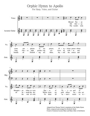 Orphic Hymn to Apollo for Harp, Voice, and Guitar