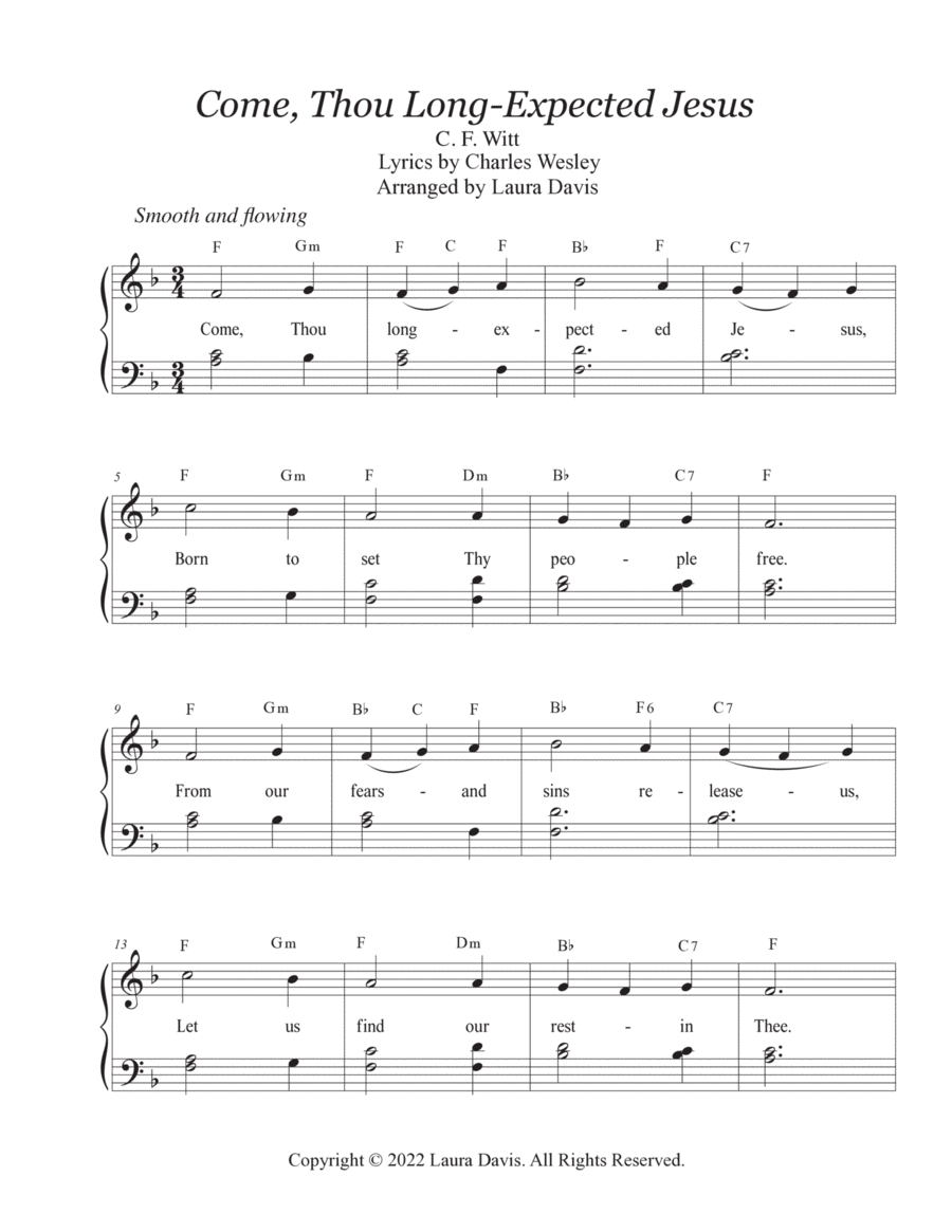 Come, Thou Long-expected Jesus Piano, Vocal, Guitar scores gallery preview page 1