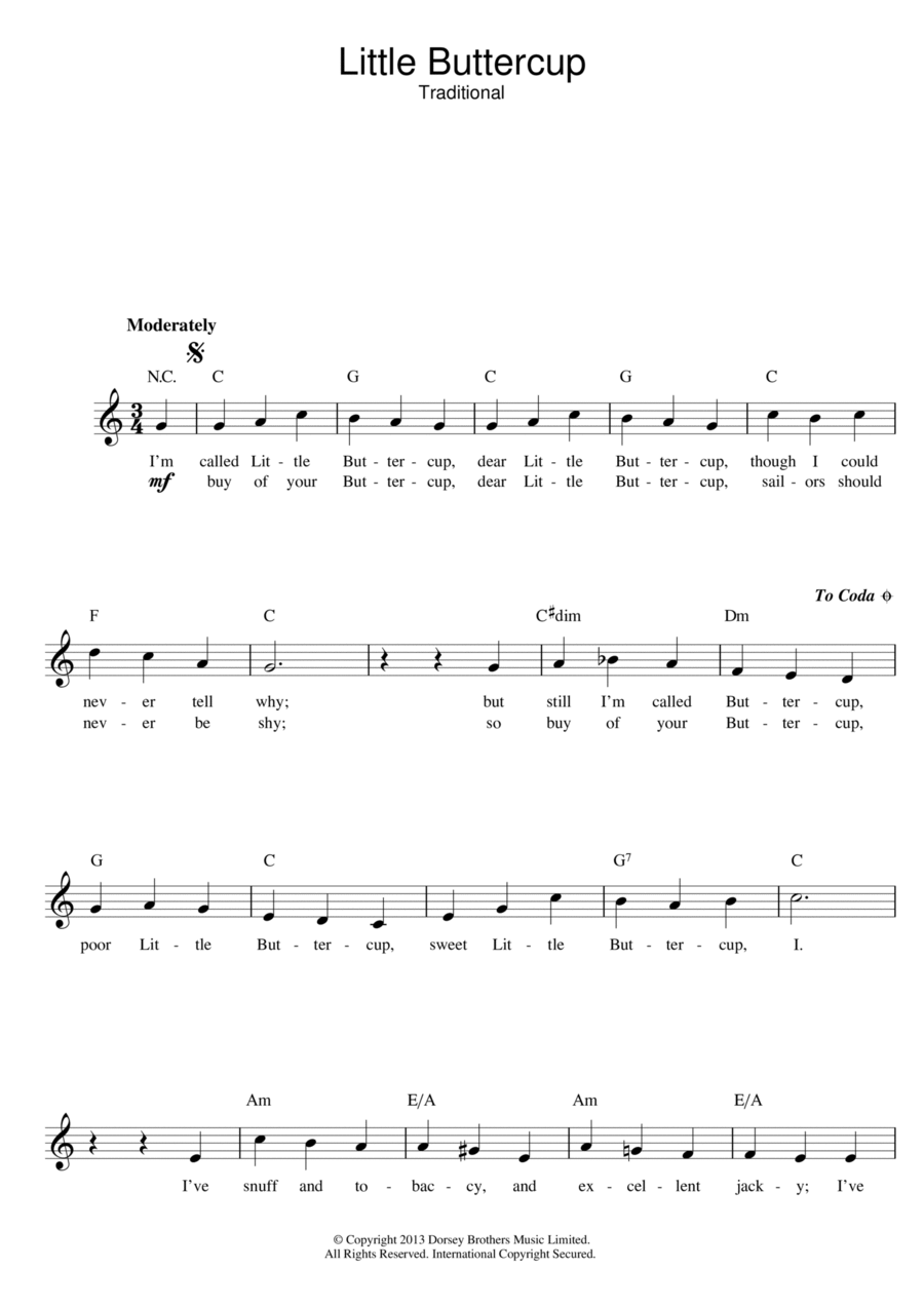 Little Buttercup (HMS Pinafore) Piano scores gallery preview page 1