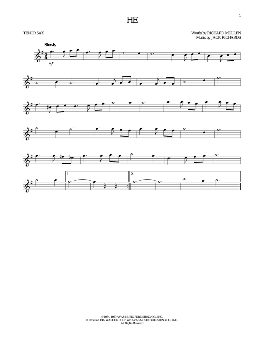 He Tenor Saxophone scores gallery preview page 1