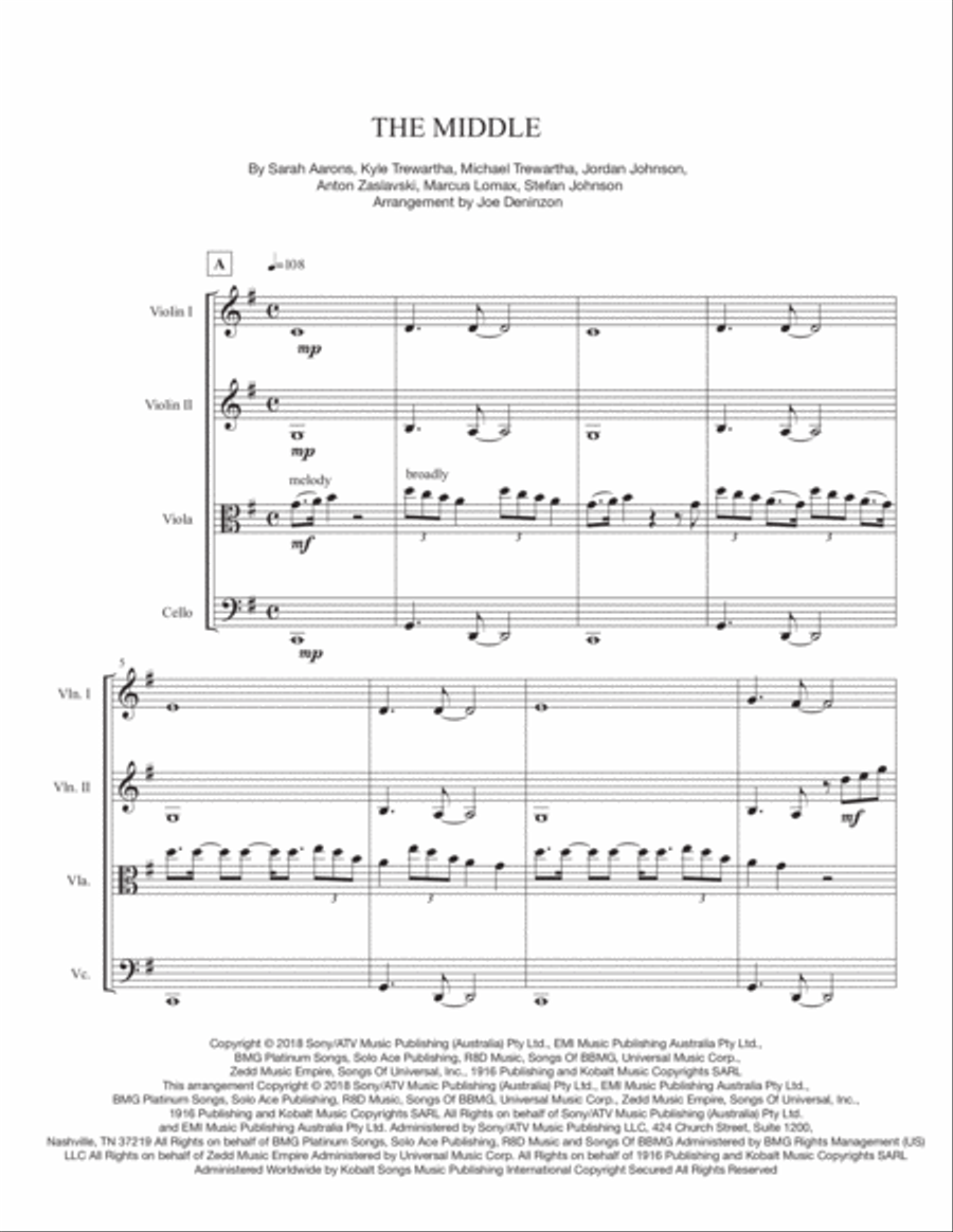The Middle The Middle String Quartet scores gallery preview page 1