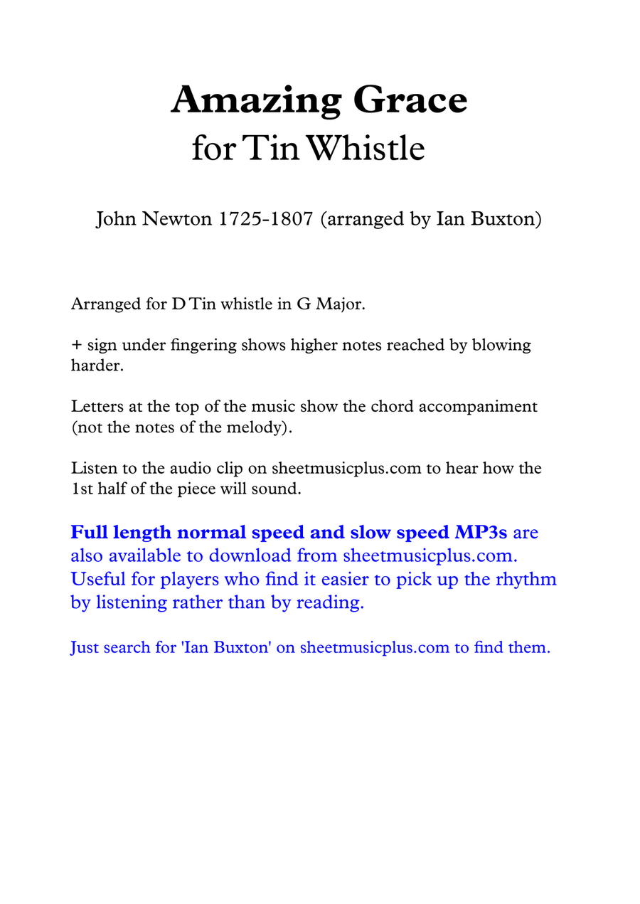 Amazing Grace for Tin whistle with chords Tin Whistle scores gallery preview page 1