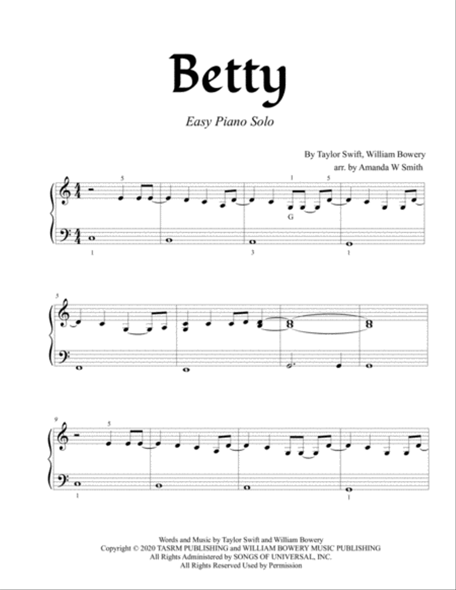 Betty Betty Easy Piano scores gallery preview page 2