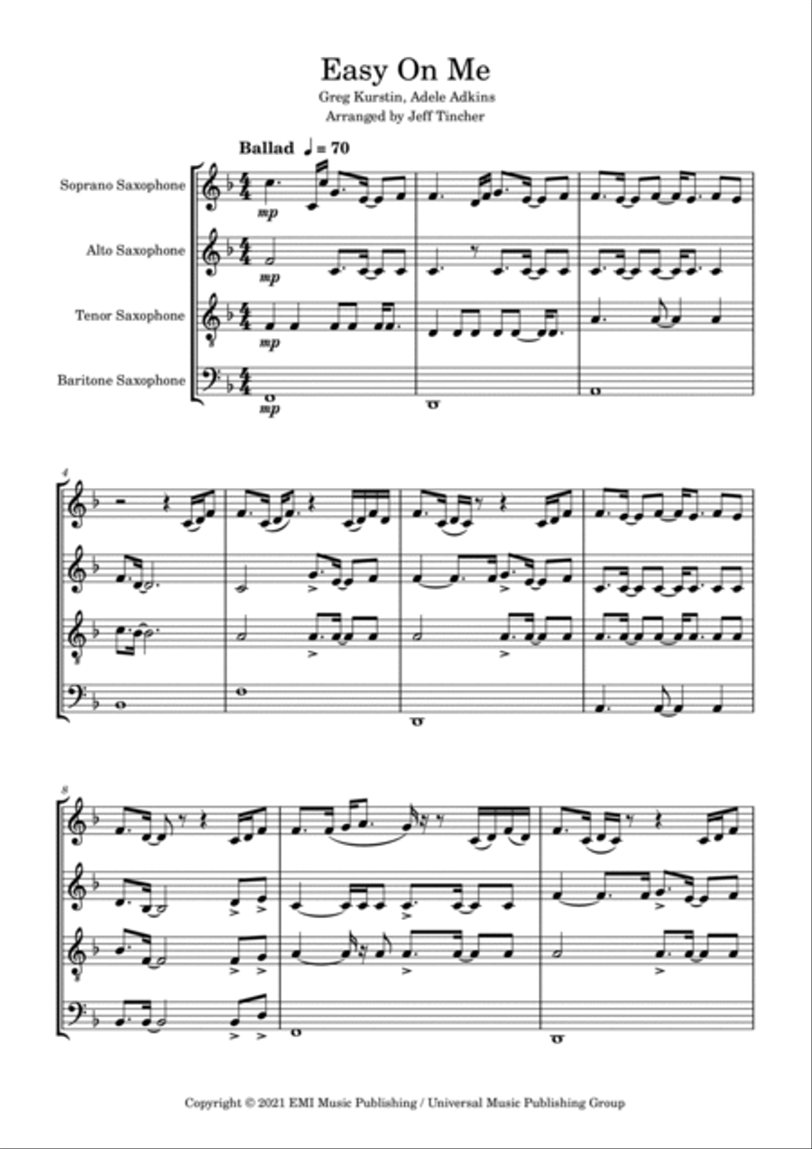Easy On Me Woodwind Quartet scores gallery preview page 2