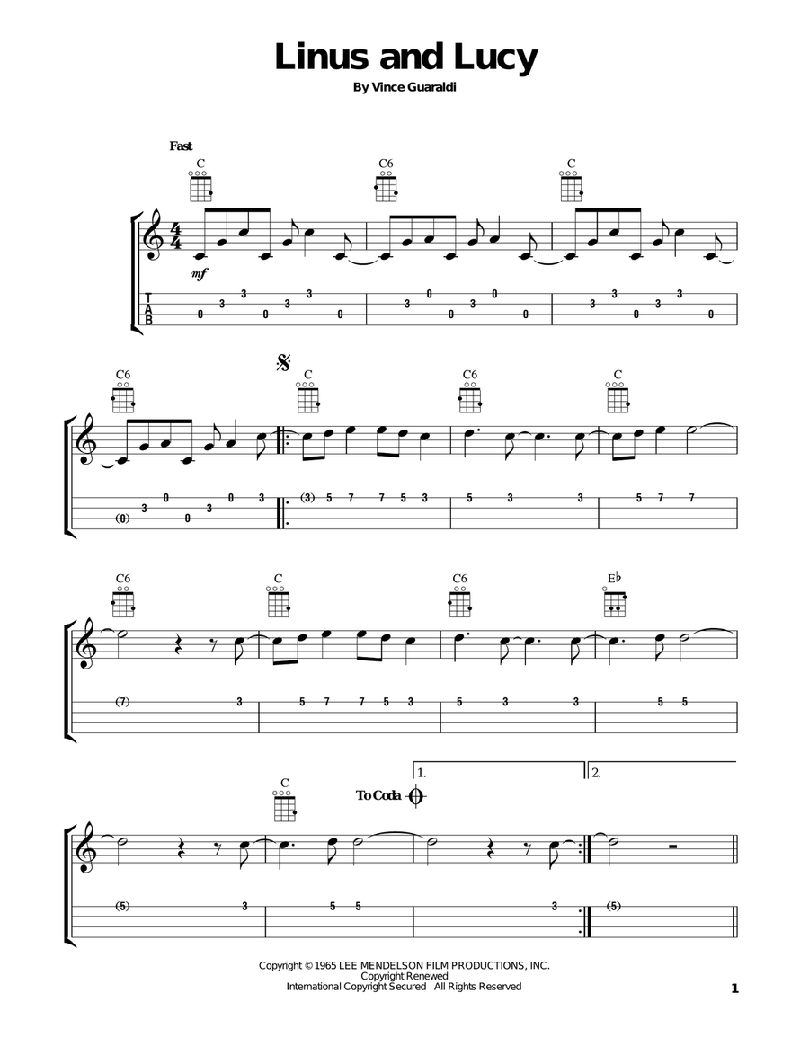 Linus And Lucy Ukulele scores gallery preview page 1