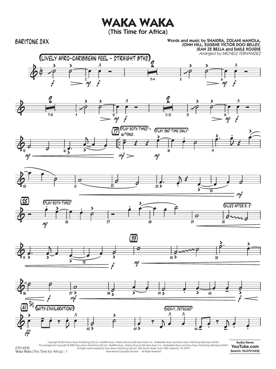 Waka Waka (This Time for Africa) - Baritone Sax Jazz Ensemble scores gallery preview page 1