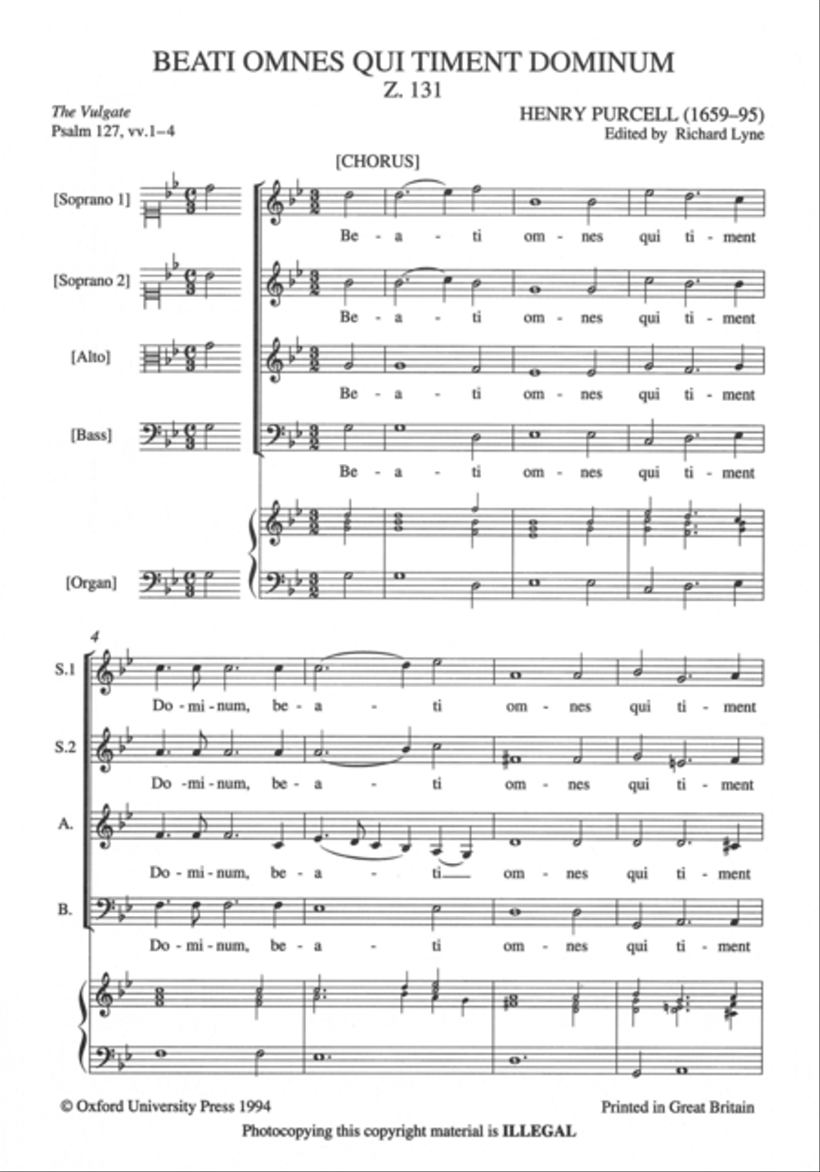 Beati omnes qui timent Dominum Z131 4-Part scores gallery preview page 2