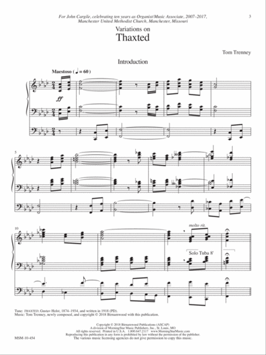 Variations on Thaxted Organ scores gallery preview page 1