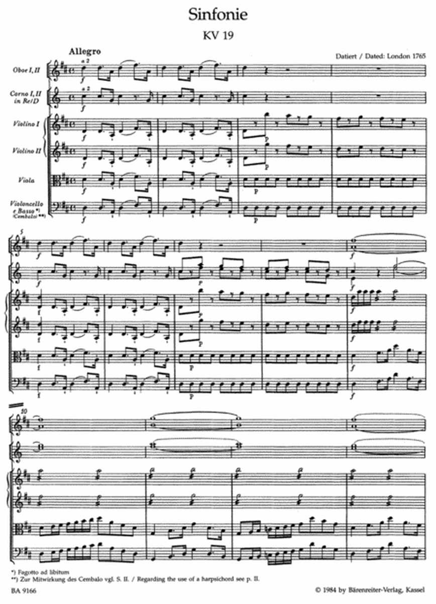 Symphony, No. 4 D major, KV 19