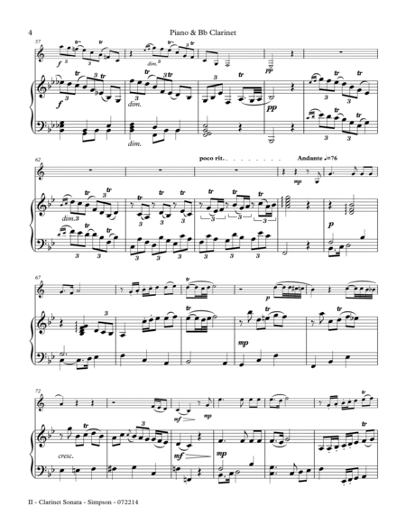 Clarinet Sonata - 2nd Mov., (Andante affettuoso) image number null