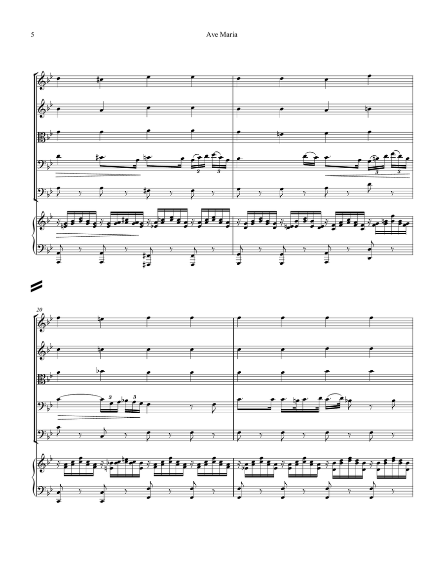 Ave Maria (Schubert) for string quartet/quintet and piano (solo) Piano Quintet scores gallery preview page 6