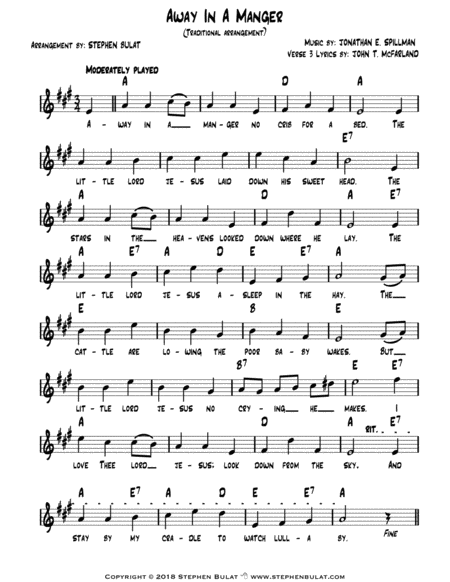 Away In A Manger - Lead sheet arranged in traditional and jazz style (key of A)