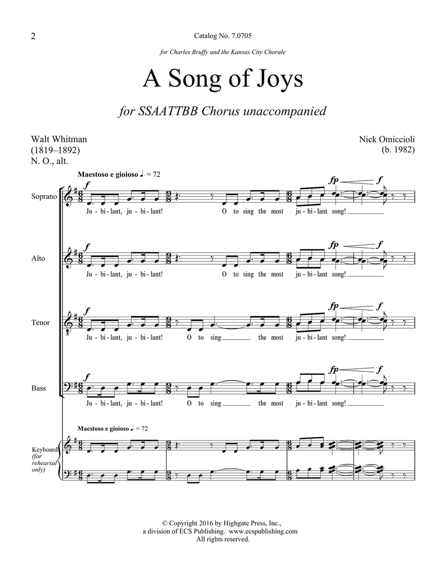A Song of Joys SSAATTBB scores gallery preview page 1