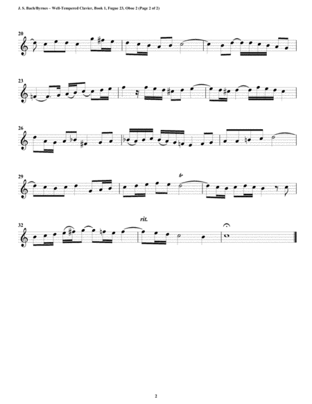 Fugue 23 from Well-Tempered Clavier, Book 1 (Double Reed Quintet) image number null