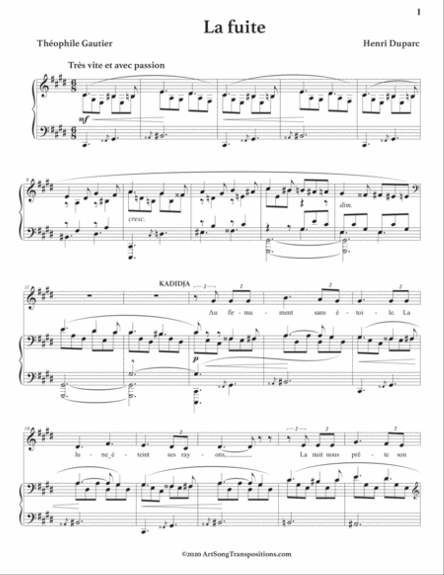 DUPARC: La fuite (transposed to C-sharp minor) Piano scores gallery preview page 2