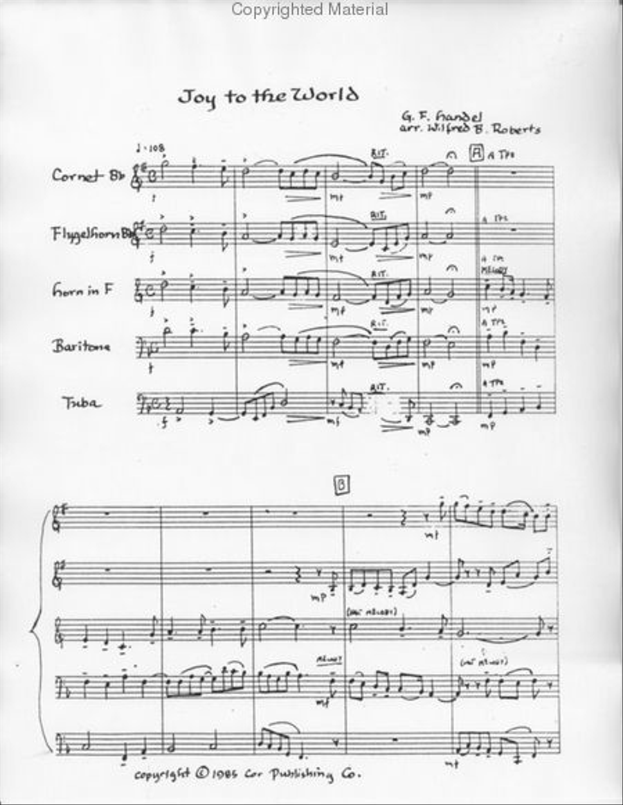 Joy to the World (Wilfred Bob Roberts) Brass Quintet scores gallery preview page 2