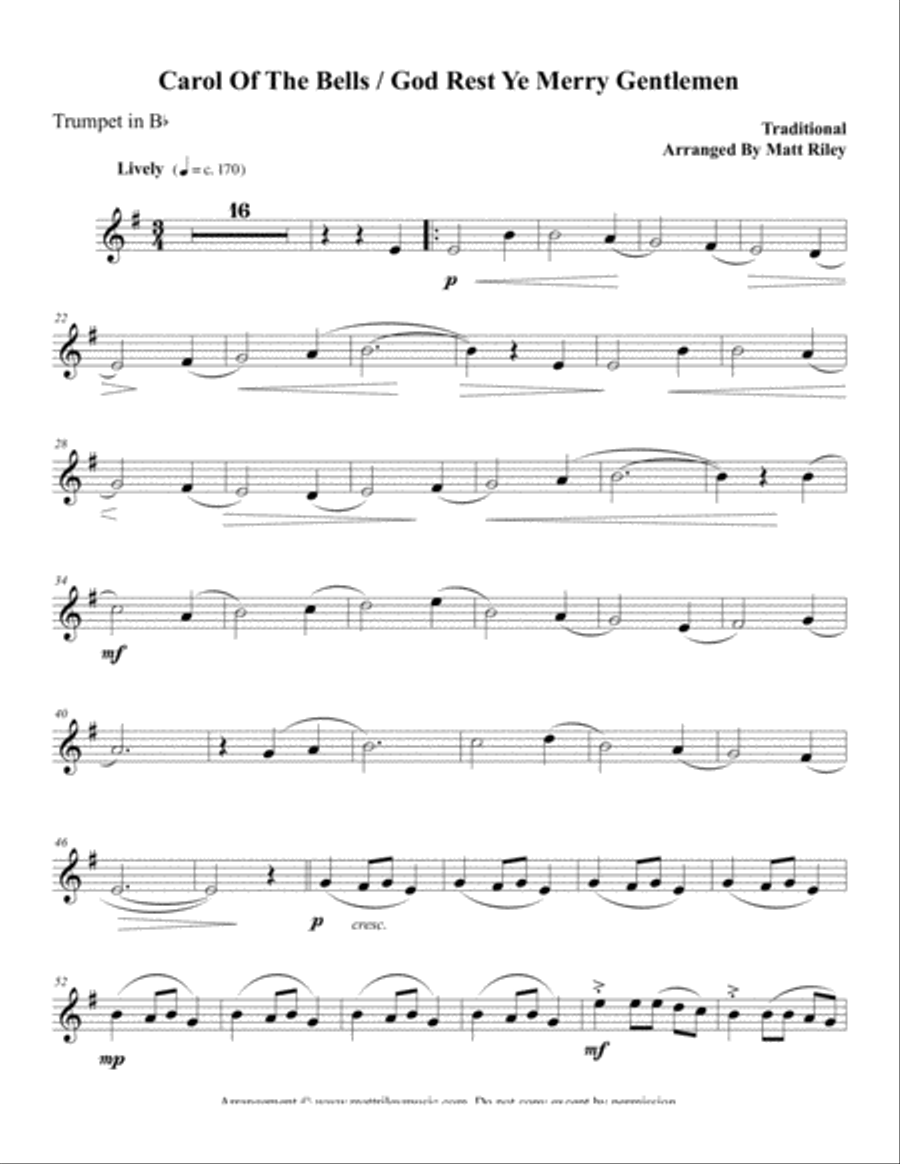 Carol of the Bells / God Rest Ye Merry Gentlemen – Trumpet Carol of the Bells / God Rest Ye Merry Gentlemen – Trumpet Trumpet Duet scores gallery preview page 5