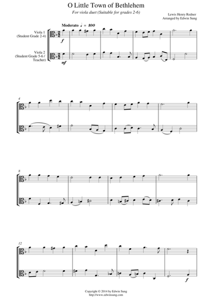 O Little Town of Bethlehem (for viola duet, suitable for grades 2-6) image number null
