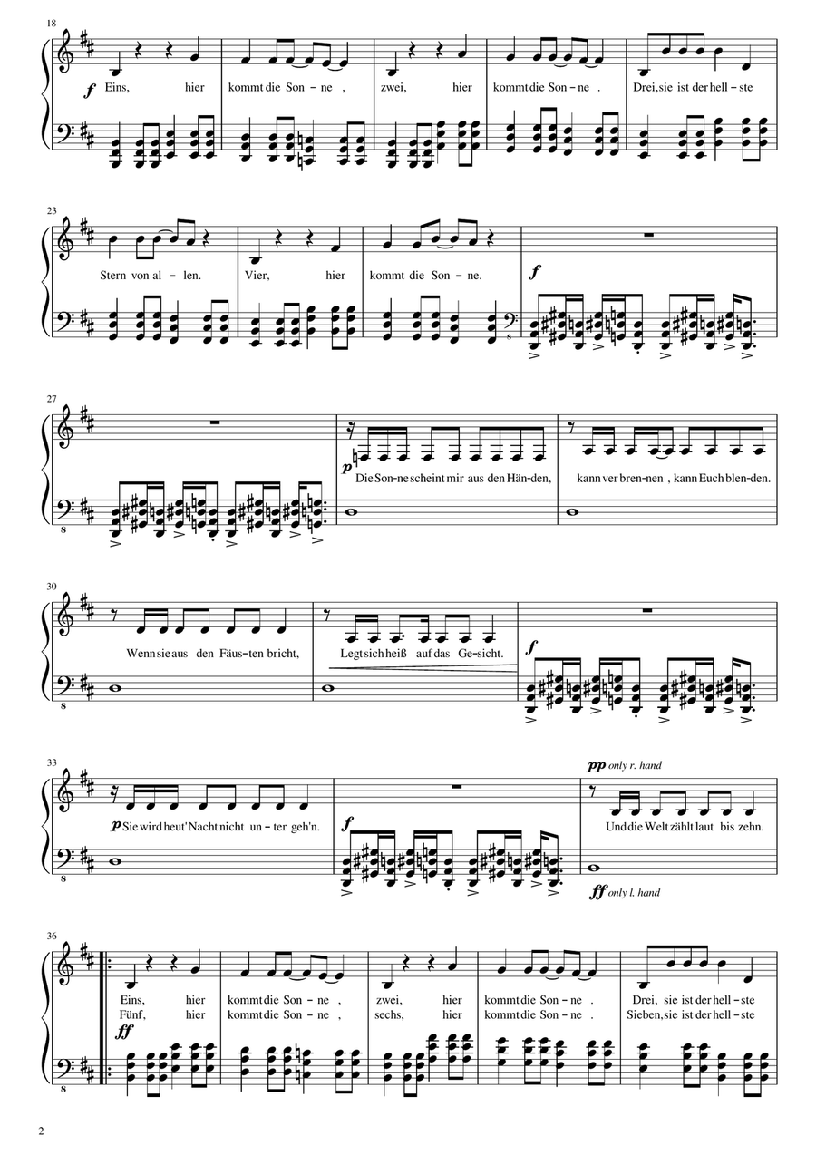 Sonne Sonne Piano Solo scores gallery preview page 2