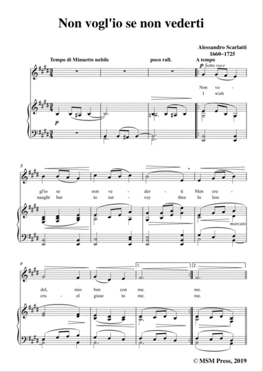 Scarlatti-Non vogl'io se non vederti,in E Major,for Voice and Piano Voice Solo scores gallery preview page 3