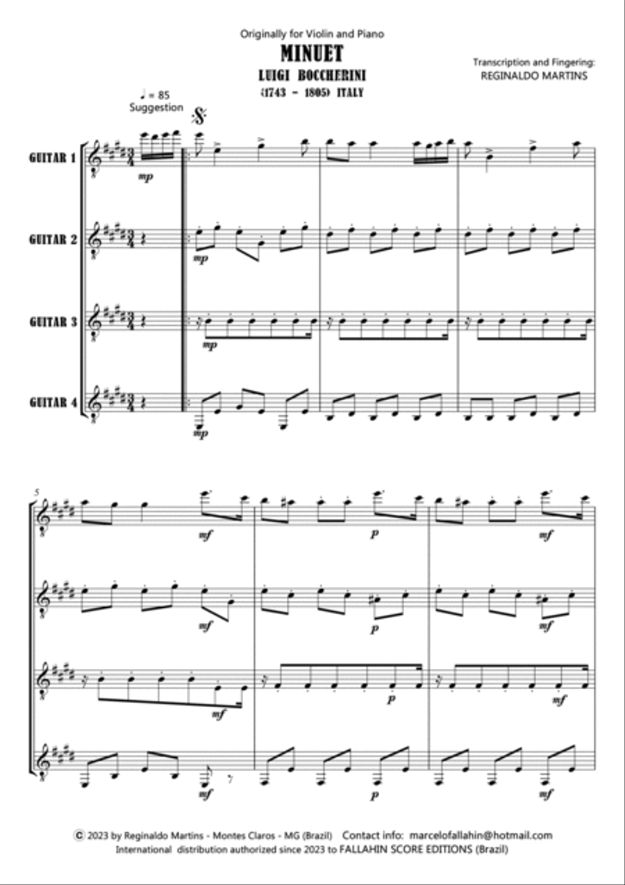 MINUET - LUIGI BOCCHERINI - FOR GUITAR QUARTET MINUET - LUIGI BOCCHERINI - FOR GUITAR QUARTET Guitar Ensemble scores gallery preview page 2