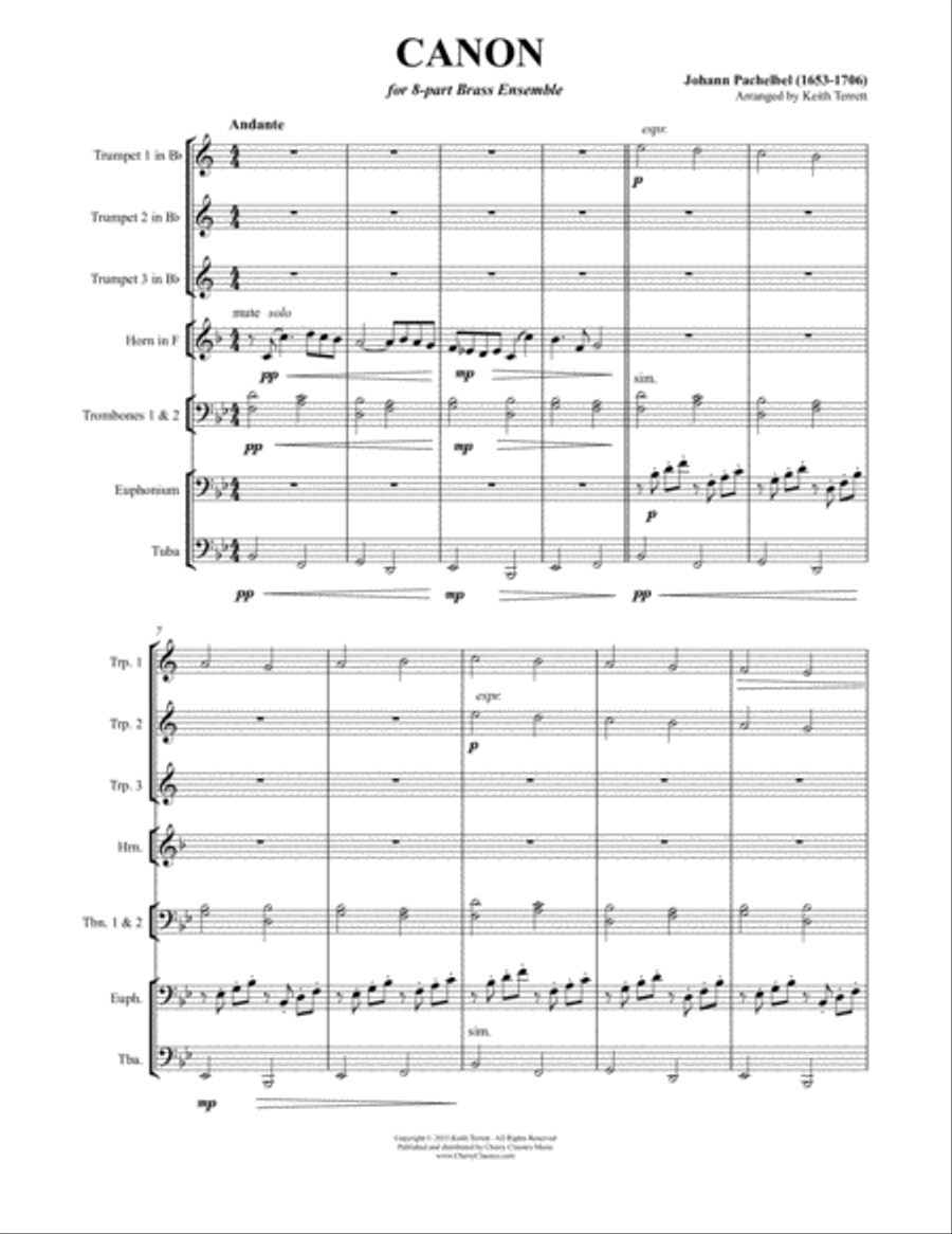 Canon for Brass Octet Score scores gallery preview page 2
