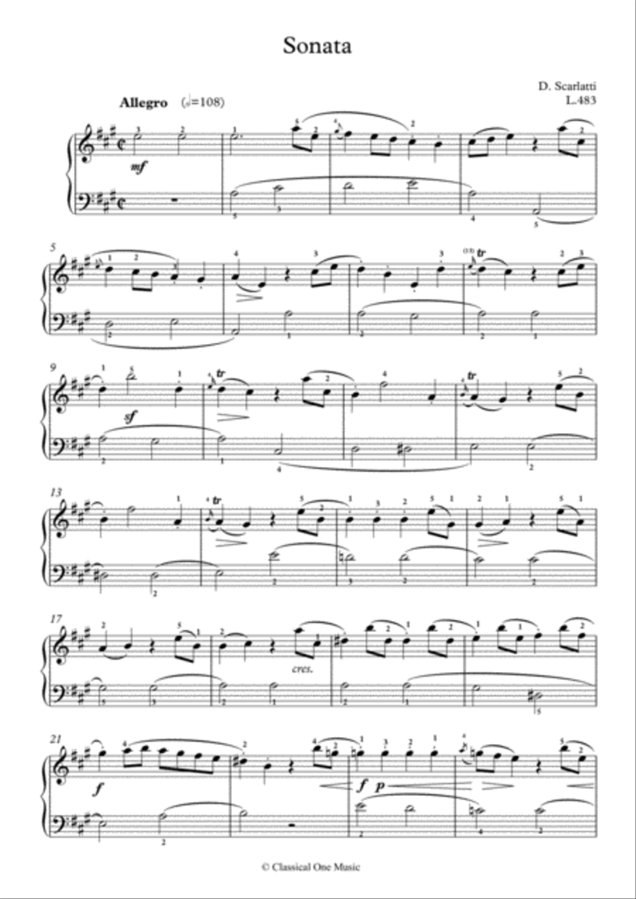 Scarlatti-Sonata in A-Major L.483 K.322(piano) Piano Solo scores gallery preview page 2