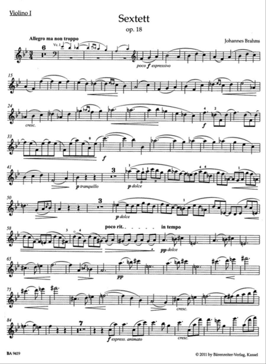 Sextet for two Violins, two Violas and two Violoncellos B flat major op. 18 Cello scores gallery preview page 2