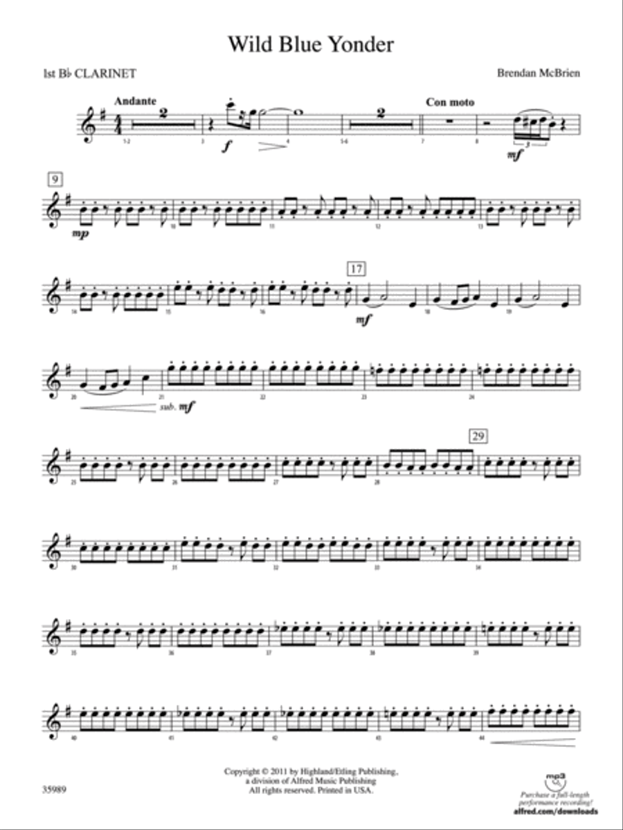 Wild Blue Yonder: 1st B-flat Clarinet Full Orchestra scores gallery preview page 1
