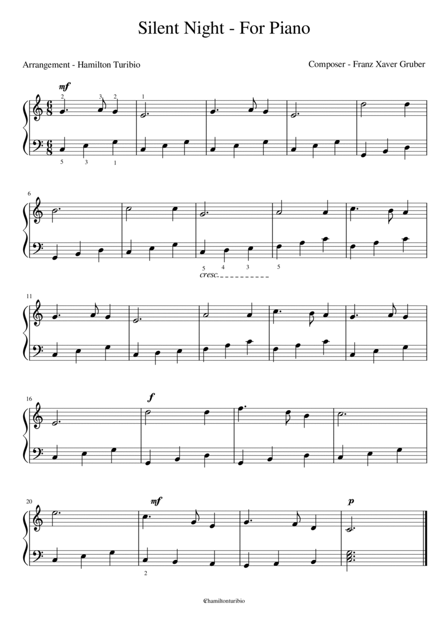 Silent Night - for piano Easy Piano scores gallery preview page 1