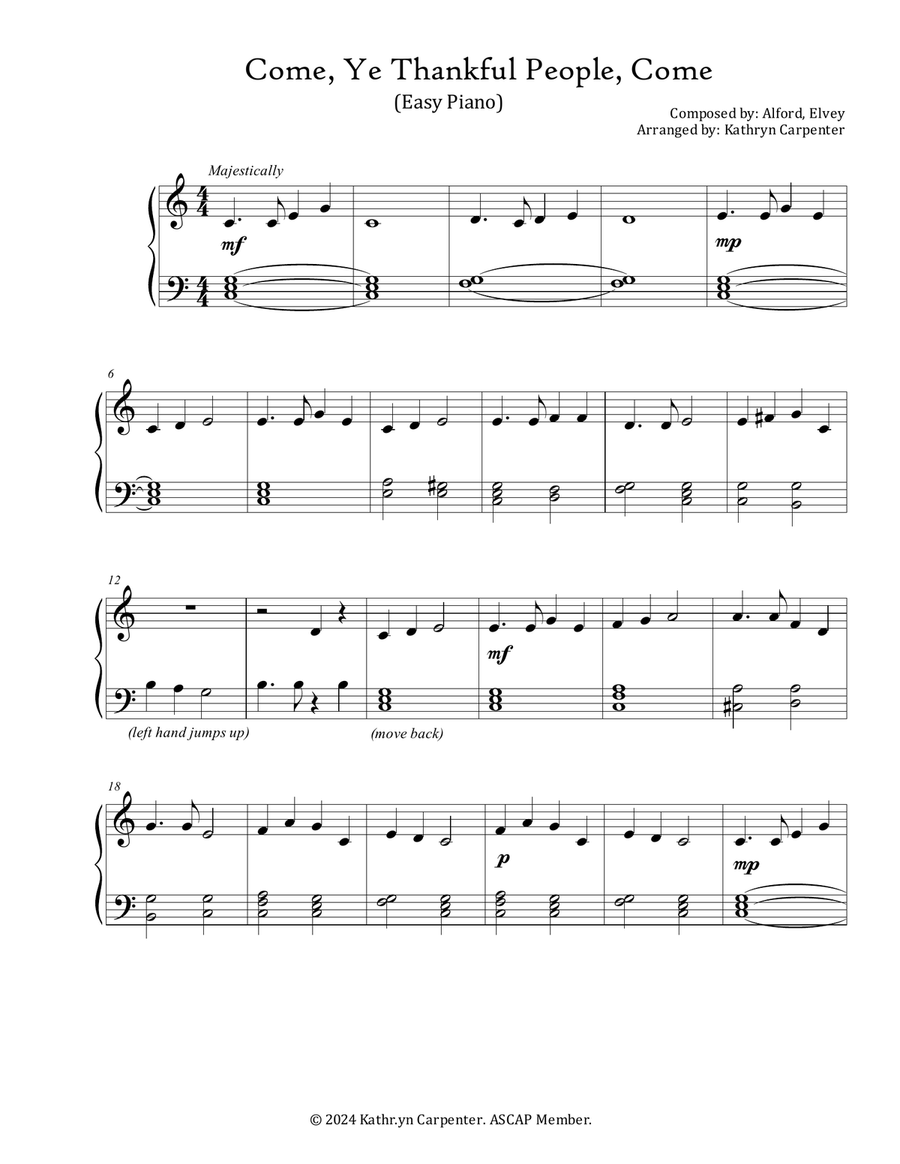 Come, Ye Thankful People, Come (Easy Piano) Easy Piano scores gallery preview page 1