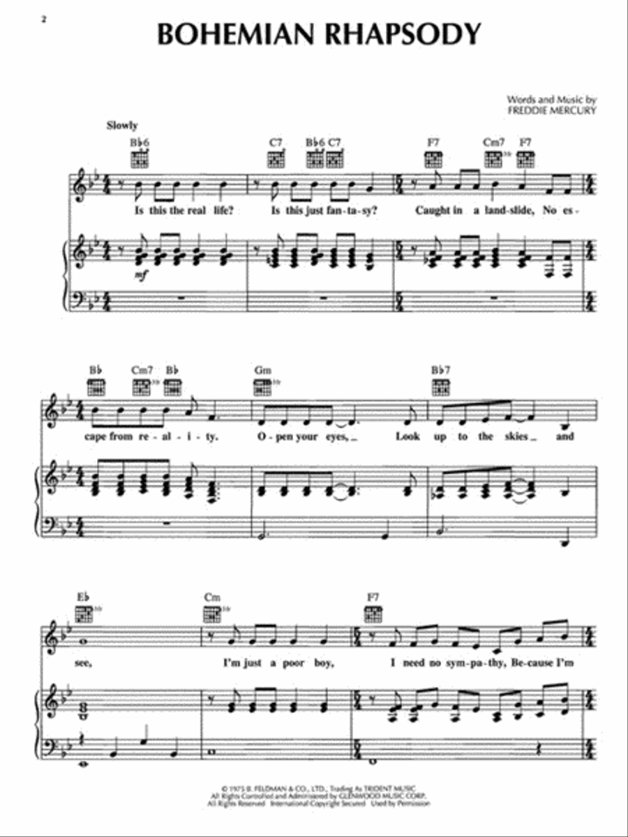 Bohemian Rhapsody Piano, Vocal, Guitar scores gallery preview page 2