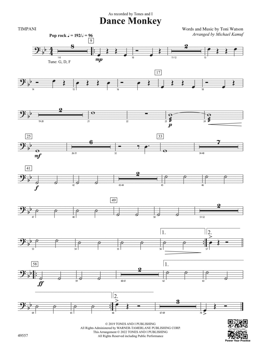 Dance Monkey: Timpani Concert Band scores gallery preview page 1