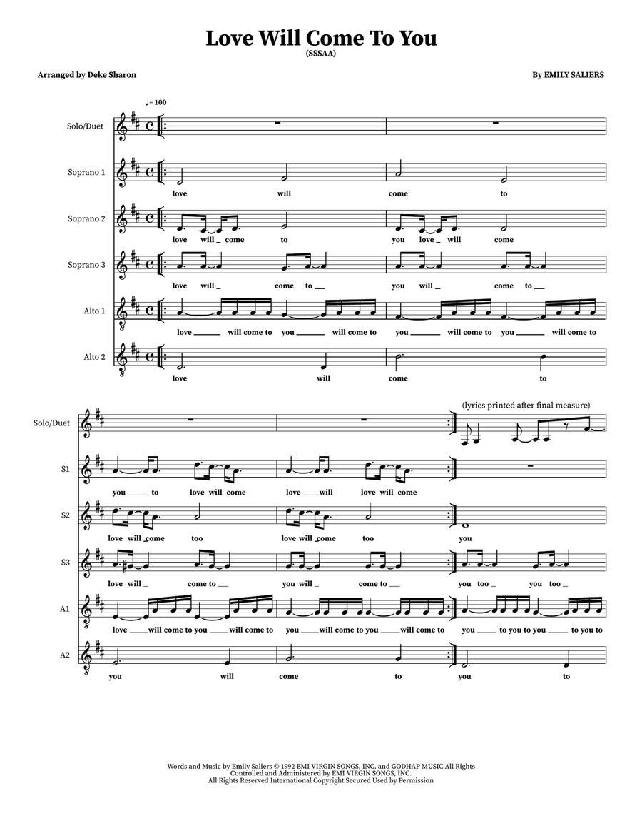Love Will Come To You Choir scores gallery preview page 1