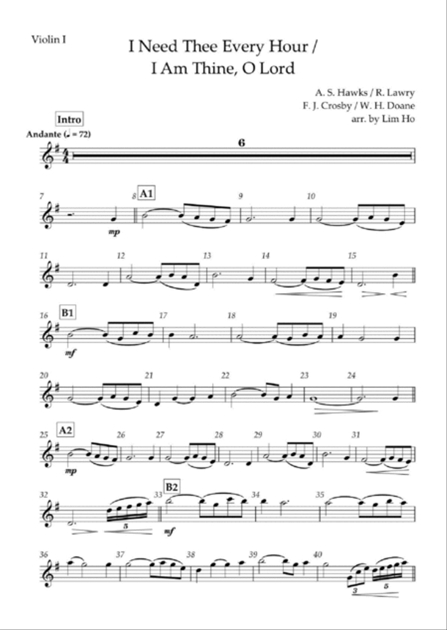 I Need Thee Every Hour/ I Am Thine O Lord for String Quartet String Quartet scores gallery preview page 5
