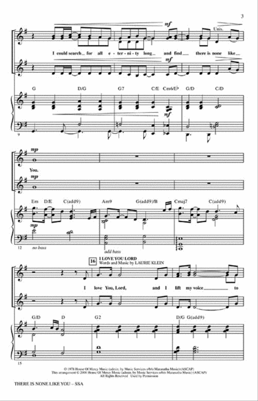There Is None Like You with I Love You Lord SSA scores gallery preview page 3